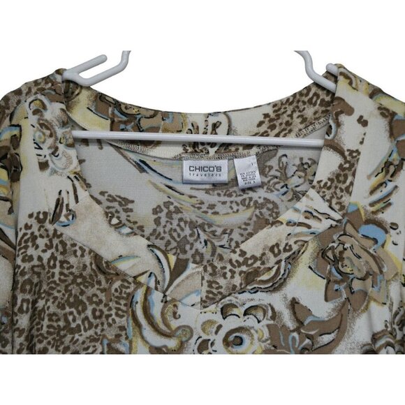 Chico’s Travelers Short Sleeve‎ Slinky Knit Pullover Top Blouse Size 3 Tan - Picture 2 of 8